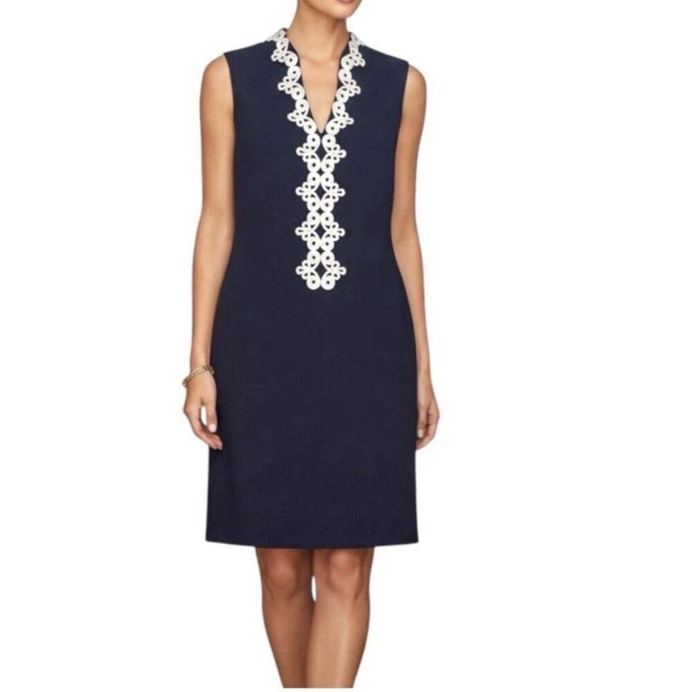 Vince Camuto Coastal Chic Navy Dress with Embroidered White Detai Size 10